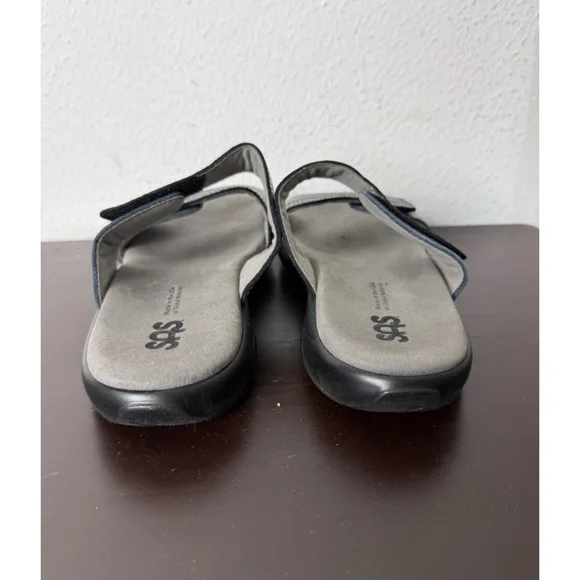 SAS Nudu Leather Slide Sandal Sz 11 Blue Metallic Summer Comfort Slip On $159 - Picture 4 of 9